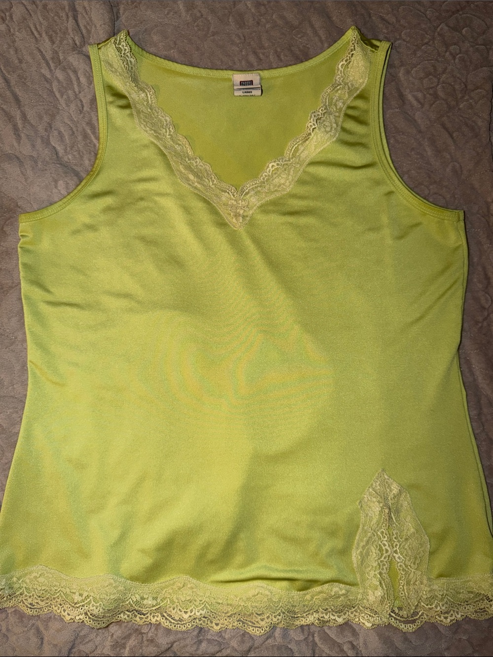 Vintage Faded Glory Green Lace Trim Tank Top